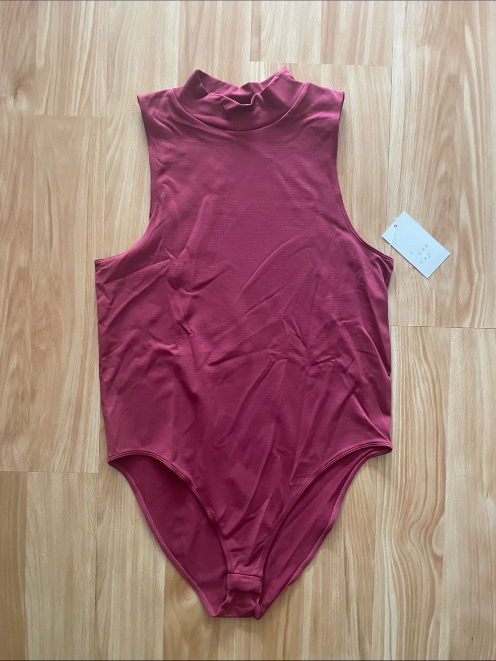 •A NEW DAY• One Piece High/Mock Neck Bodysuit (Snap) XL >> NWT Dark Pink/Maroon